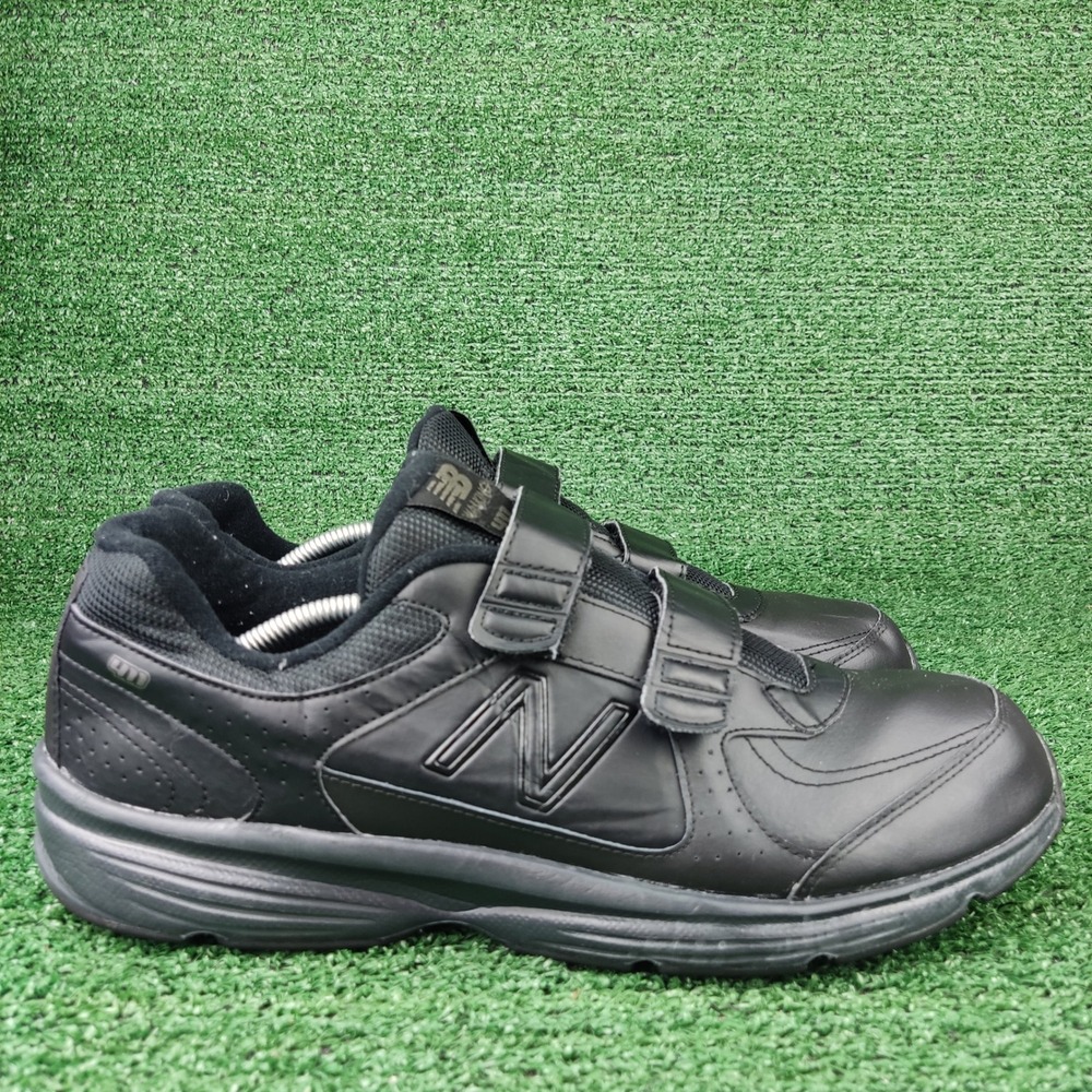 New Balance Walking Shoes Mens 12 Black 411 MW411HBK Hook Loop Straps Leather